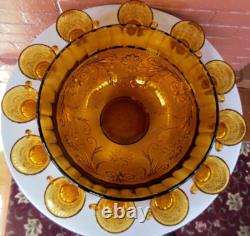 Tiara Indiana Glass Amber Sandwich Punch Bowl & Ladle & Cups & Hooks 26 pc Set