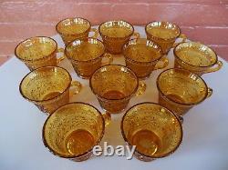 Tiara Indiana Glass Amber Sandwich Punch Bowl & Ladle & Cups & Hooks 26 pc Set