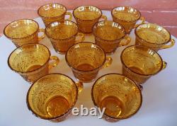 Tiara Indiana Glass Amber Sandwich Punch Bowl & Ladle & Cups & Hooks 26 pc Set