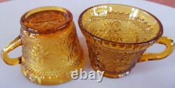 Tiara Indiana Glass Amber Sandwich Punch Bowl & Ladle & Cups & Hooks 26 pc Set