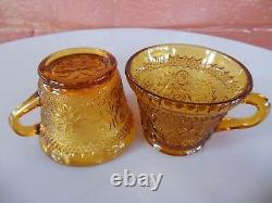 Tiara Indiana Glass Amber Sandwich Punch Bowl & Ladle & Cups & Hooks 26 pc Set