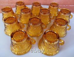 Tiara Indiana Glass Amber Sandwich Punch Bowl & Ladle & Cups & Hooks 26 pc Set