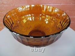 Tiara Indiana Glass Amber Sandwich Punch Bowl & Ladle & Cups & Hooks 26 pc Set