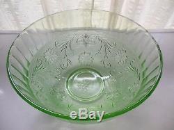 Tiara Indiana Glass Chantilly Green Sandwich Punch Bowl Cups Ladle 14 piece Set