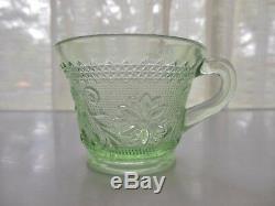 Tiara Indiana Glass Chantilly Green Sandwich Punch Bowl Cups Ladle 27 piece Set