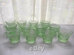Tiara Indiana Glass Chantilly Green Sandwich Punch Bowl Cups Ladle 27 piece Set