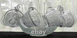 Tiara Indiana Glass Clear Sandwich Punch Bowl, Ladle, Cups, Hooks 26 piece Set