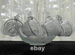 Tiara Indiana Glass Clear Sandwich Punch Bowl, Ladle, Cups, Hooks 26 piece Set