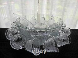 Tiara Indiana Glass Clear Sandwich Punch Bowl, Ladle, Cups, Hooks 26 piece Set