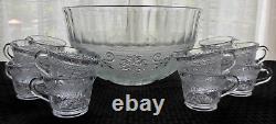 Tiara Indiana Glass Clear Sandwich Punch Bowl, Ladle, Cups, Hooks 26 piece Set