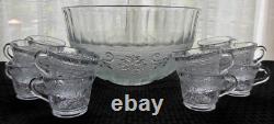 Tiara Indiana Glass Clear Sandwich Punch Bowl, Ladle, Cups, Hooks 26 piece Set
