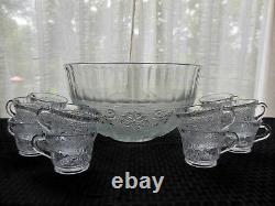 Tiara Indiana Glass Clear Sandwich Punch Bowl, Ladle, Cups, Hooks 26 piece Set