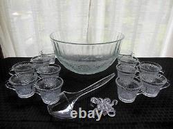 Tiara Indiana Glass Clear Sandwich Punch Bowl, Ladle, Cups, Hooks 26 piece Set