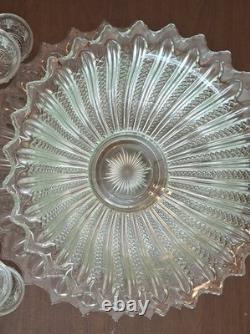Tiara Punch Bowl Set with Serving Tray & 12 Cups Vintage Pressed Glass