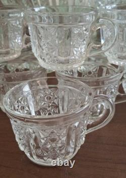 Tiara Punch Bowl Set with Serving Tray & 12 Cups Vintage Pressed Glass