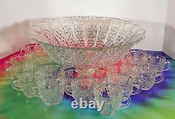 Tiffin BRISTOL DIAMOND Punch Bowl Set with 19 Cups Vintage 1950s Glass