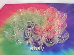 Tiffin BRISTOL DIAMOND Punch Bowl Set with 19 Cups Vintage 1950s Glass