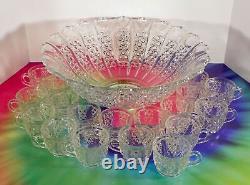 Tiffin BRISTOL DIAMOND Punch Bowl Set with 19 Cups Vintage 1950s Glass