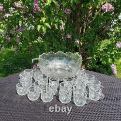 Tiffin-Franciscan Bullseye Punch Bowl Set with 24 Cups and Ladle