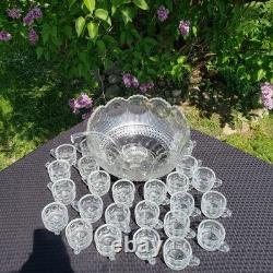 Tiffin-Franciscan Bullseye Punch Bowl Set with 24 Cups and Ladle
