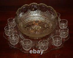 Tiffin-Franciscan Bullseye Vintage 14 Piece Punch Bowl Underplate 12 Cup Set