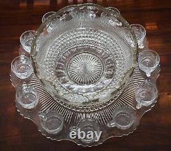 Tiffin-Franciscan Bullseye Vintage 14 Piece Punch Bowl Underplate 12 Cup Set