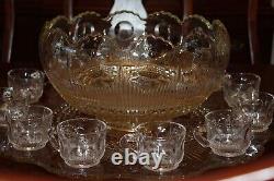 Tiffin-Franciscan Bullseye Vintage 14 Piece Punch Bowl Underplate 12 Cup Set