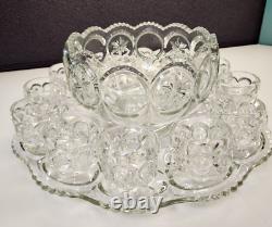 Tiffin Franciscan Clear Glass Moon & Stars Punch Bowl With Underplate & 12 Cups