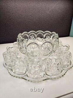 Tiffin Franciscan Clear Glass Moon & Stars Punch Bowl With Underplate & 12 Cups