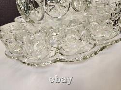 Tiffin Franciscan Clear Glass Moon & Stars Punch Bowl With Underplate & 12 Cups