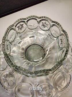 Tiffin Franciscan Clear Glass Moon & Stars Punch Bowl With Underplate & 12 Cups