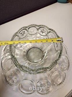 Tiffin Franciscan Clear Glass Moon & Stars Punch Bowl With Underplate & 12 Cups