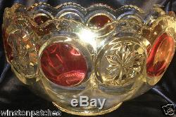 Tiffin Franciscan Moon & Star Ruby Flash Glass Punch Bowl 4 Quarts