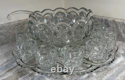Tiffin Franciscan Moon and Stars Punch Bowl Set 11 cups & Ladle Vintage