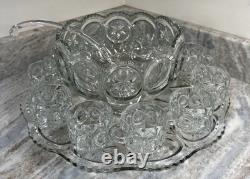 Tiffin Franciscan Moon and Stars Punch Bowl Set 11 cups & Ladle Vintage