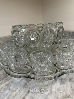Tiffin Franciscan Moon and Stars Punch Bowl Set 11 cups & Ladle Vintage