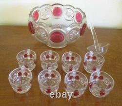 Tiffin Franciscan, Punch Bowl Set Moon and Star Ruby Flash (10 pieces)