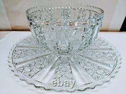 Tiffin Franciscan Royal Punch Bowl Daisy Button Panel Glass & Huge Under Plate