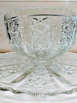 Tiffin Franciscan Royal Punch Bowl Daisy Button Panel Glass & Huge Under Plate