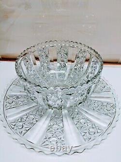 Tiffin Franciscan Royal Punch Bowl Daisy Button Panel Glass & Huge Under Plate