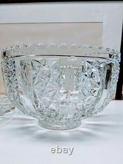 Tiffin Franciscan Royal Punch Bowl Daisy Button Panel Glass & Huge Under Plate