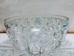 Tiffin Franciscan Royal Punch Bowl Daisy Button Panel Glass & Huge Under Plate