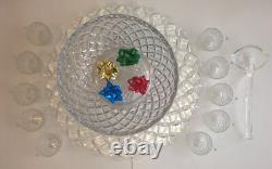 Tiffin Franciscan Williamsburg Diamond Glass Punch Bowl Ladle Torte Plate Cups