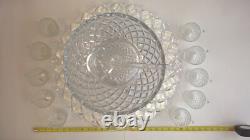 Tiffin Franciscan Williamsburg Diamond Glass Punch Bowl Ladle Torte Plate Cups