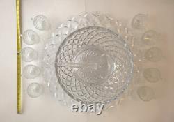 Tiffin Franciscan Williamsburg Diamond Glass Punch Bowl Ladle Torte Plate Cups