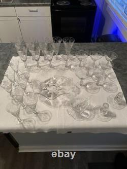 Tiffin Glass Company Vintage Punch Bowl And Stemware Sets, Strawberry Etch #173