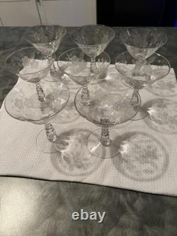 Tiffin Glass Company Vintage Punch Bowl And Stemware Sets, Strawberry Etch #173