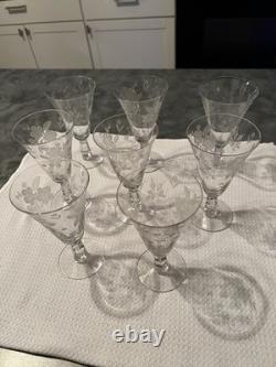 Tiffin Glass Company Vintage Punch Bowl And Stemware Sets, Strawberry Etch #173