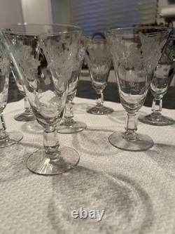 Tiffin Glass Company Vintage Punch Bowl And Stemware Sets, Strawberry Etch #173
