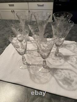 Tiffin Glass Company Vintage Punch Bowl And Stemware Sets, Strawberry Etch #173